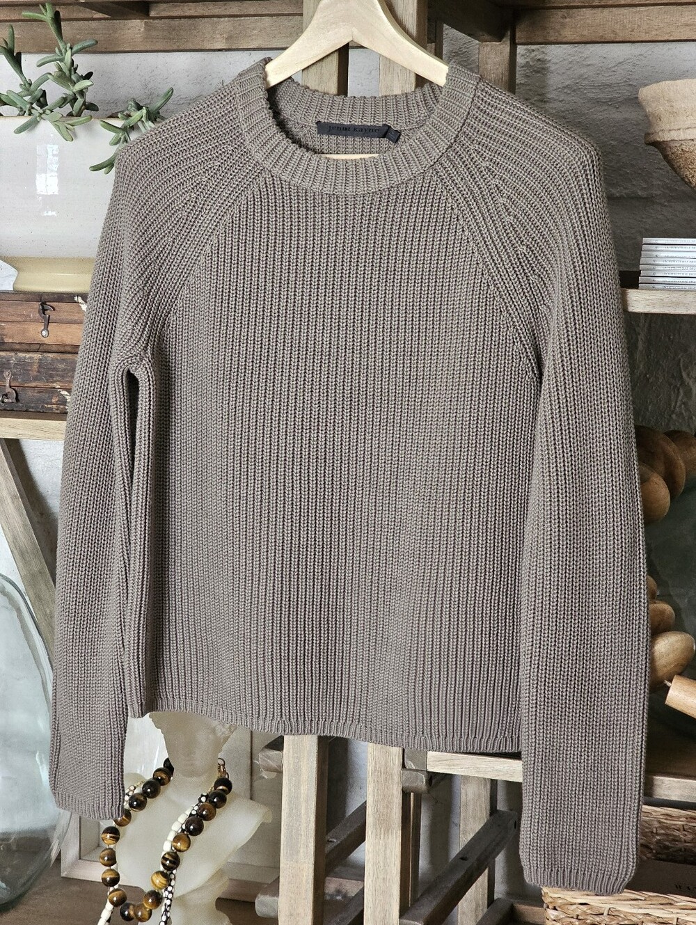 Jenni Kayne Womens Cotton Crewneck Fisherman Sweater Size S